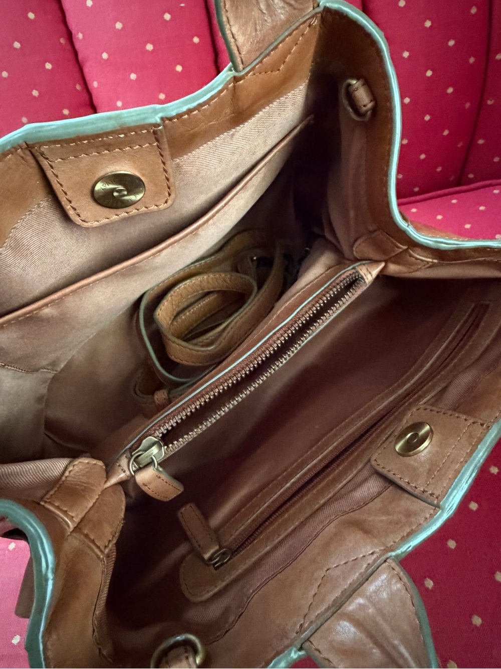 Woven Leather Satchel Handbag in Tan - Picture 5 of 8